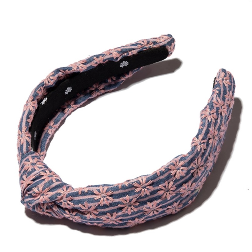 Authentic Lele Sadoughi slim knot pink daisy embroidered headband